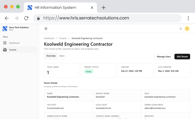 HRIS dashboard browser preview